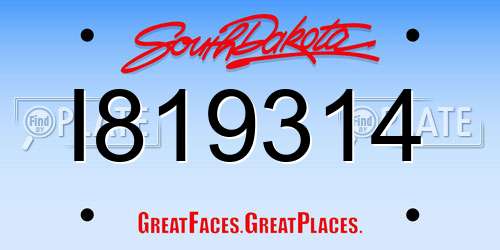 I819314 South Dakota License Plate
