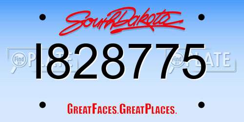 I828775 South Dakota License Plate