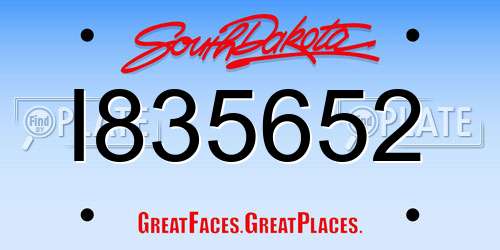 I835652 South Dakota License Plate