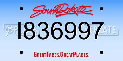 I836997 South Dakota License Plate