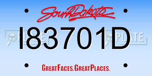 I83701D South Dakota License Plate