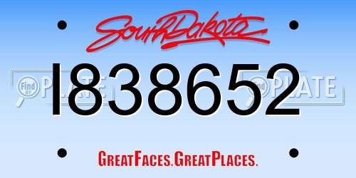 I838652 South Dakota License Plate