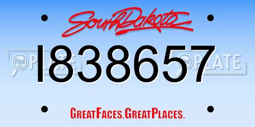 I838657 South Dakota License Plate