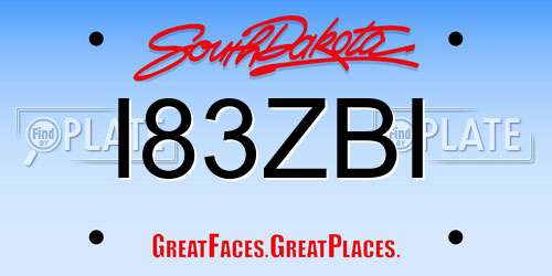 I83ZBI South Dakota License Plate