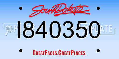 I840350 South Dakota License Plate