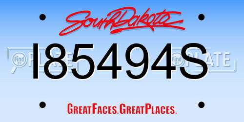 I85494S South Dakota License Plate