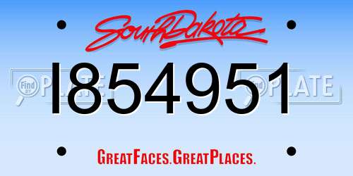 I854951 South Dakota License Plate