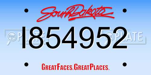 I854952 South Dakota License Plate