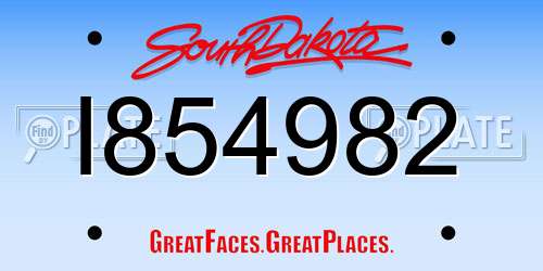 I854982 South Dakota License Plate