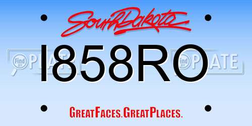 I858RO South Dakota License Plate