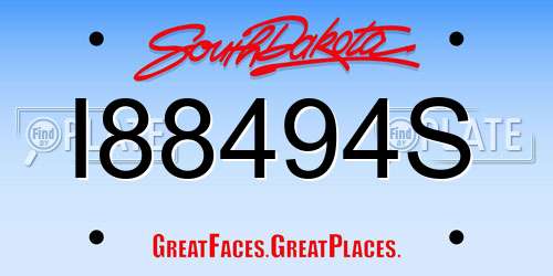 I88494S South Dakota License Plate