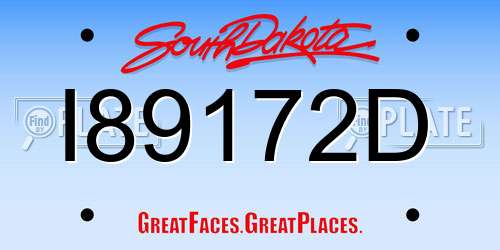 I89172D South Dakota License Plate