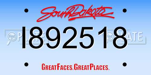 I892518 South Dakota License Plate