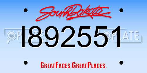 I892551 South Dakota License Plate
