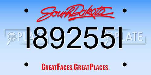 I89255I South Dakota License Plate