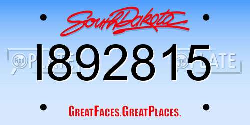 I892815 South Dakota License Plate