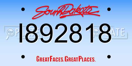 I892818 South Dakota License Plate