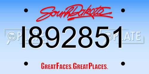 I892851 South Dakota License Plate