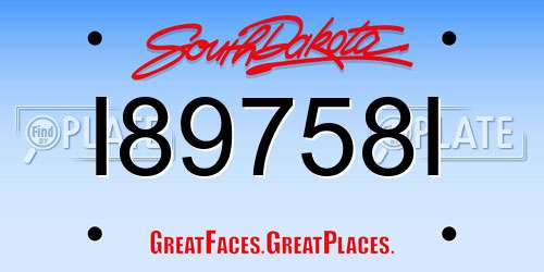 I89758I South Dakota License Plate