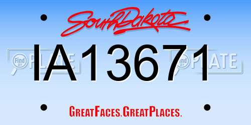 IA13671 South Dakota License Plate