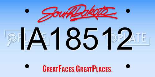 IA18512 South Dakota License Plate