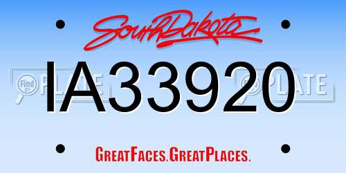 IA33920 South Dakota License Plate