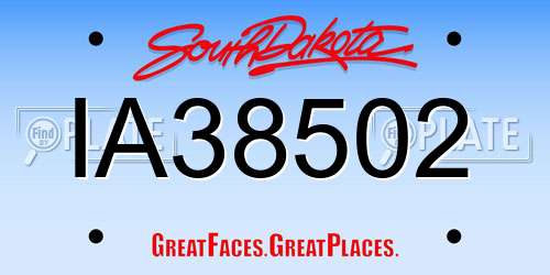 IA38502 South Dakota License Plate