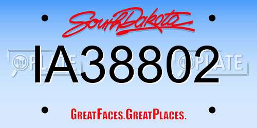 IA38802 South Dakota License Plate