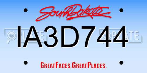 IA3D744 South Dakota License Plate