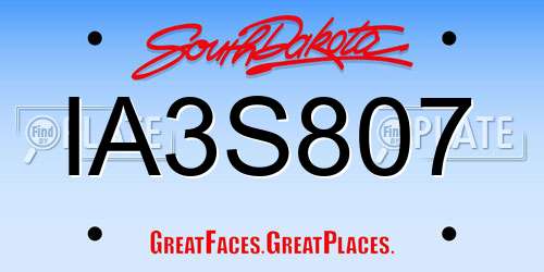 IA3S807 South Dakota License Plate