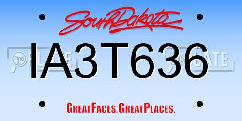 IA3T636 South Dakota License Plate