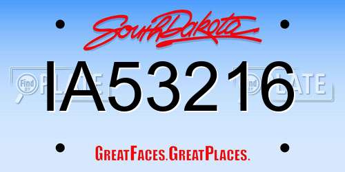 IA53216 South Dakota License Plate