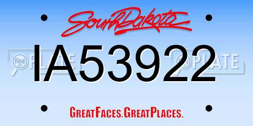 IA53922 South Dakota License Plate