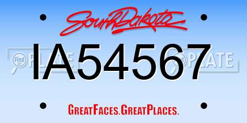 IA54567 South Dakota License Plate