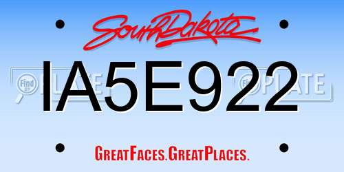 IA5E922 South Dakota License Plate
