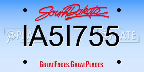 IA5I755 South Dakota License Plate