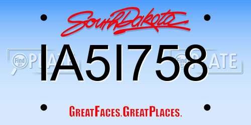 IA5I758 South Dakota License Plate