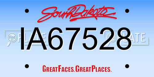 IA67528 South Dakota License Plate