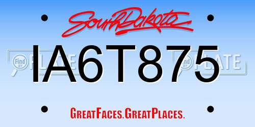 IA6T875 South Dakota License Plate