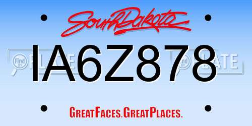 IA6Z878 South Dakota License Plate