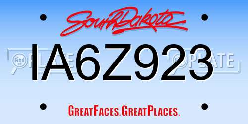 IA6Z923 South Dakota License Plate