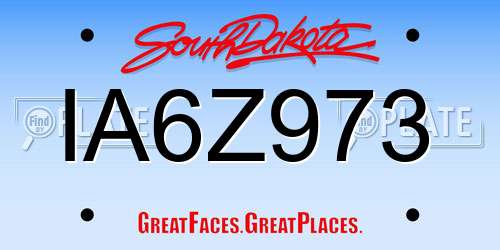 IA6Z973 South Dakota License Plate