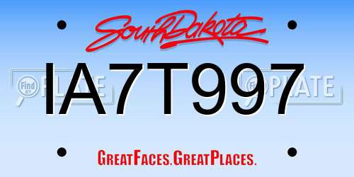 IA7T997 South Dakota License Plate