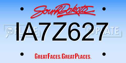 IA7Z627 South Dakota License Plate