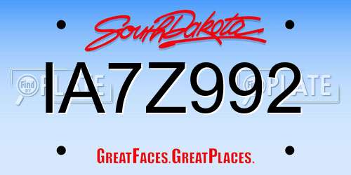 IA7Z992 South Dakota License Plate