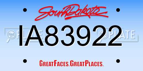 IA83922 South Dakota License Plate