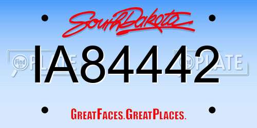 IA84442 South Dakota License Plate
