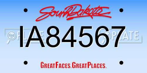 IA84567 South Dakota License Plate