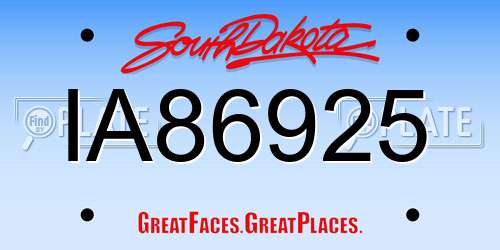 IA86925 South Dakota License Plate