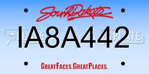 IA8A442 South Dakota License Plate